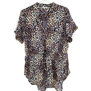 MPH Collection Womens Blouse Leopard Semi Sheer Cheetah Drawstring Plus 2X